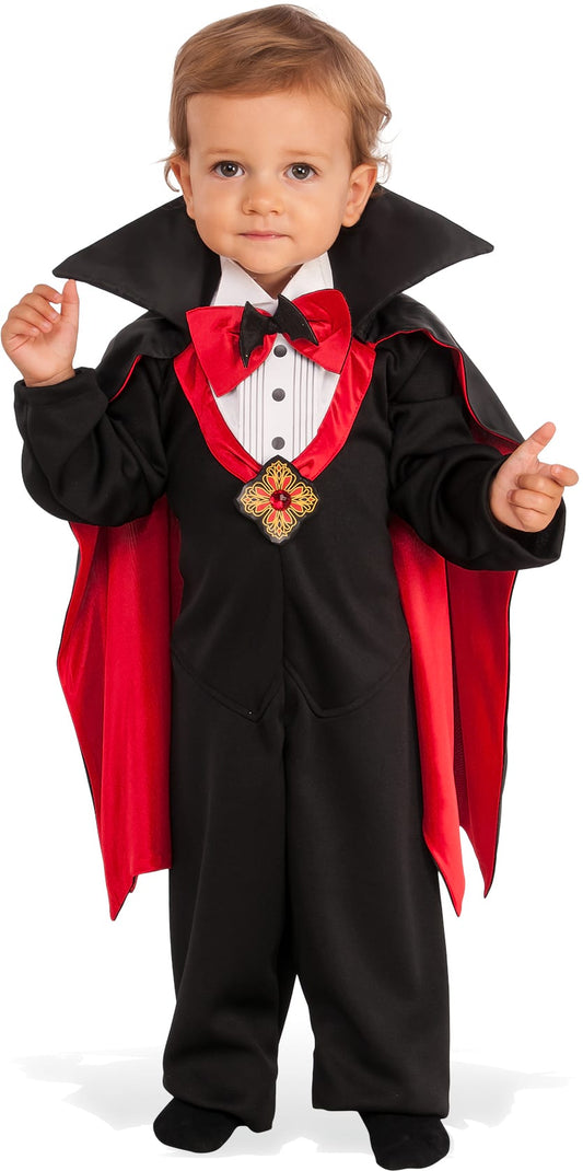 Dapper Dracula Kids Halloween Costume with Cape, ideal for spooky fun at home.