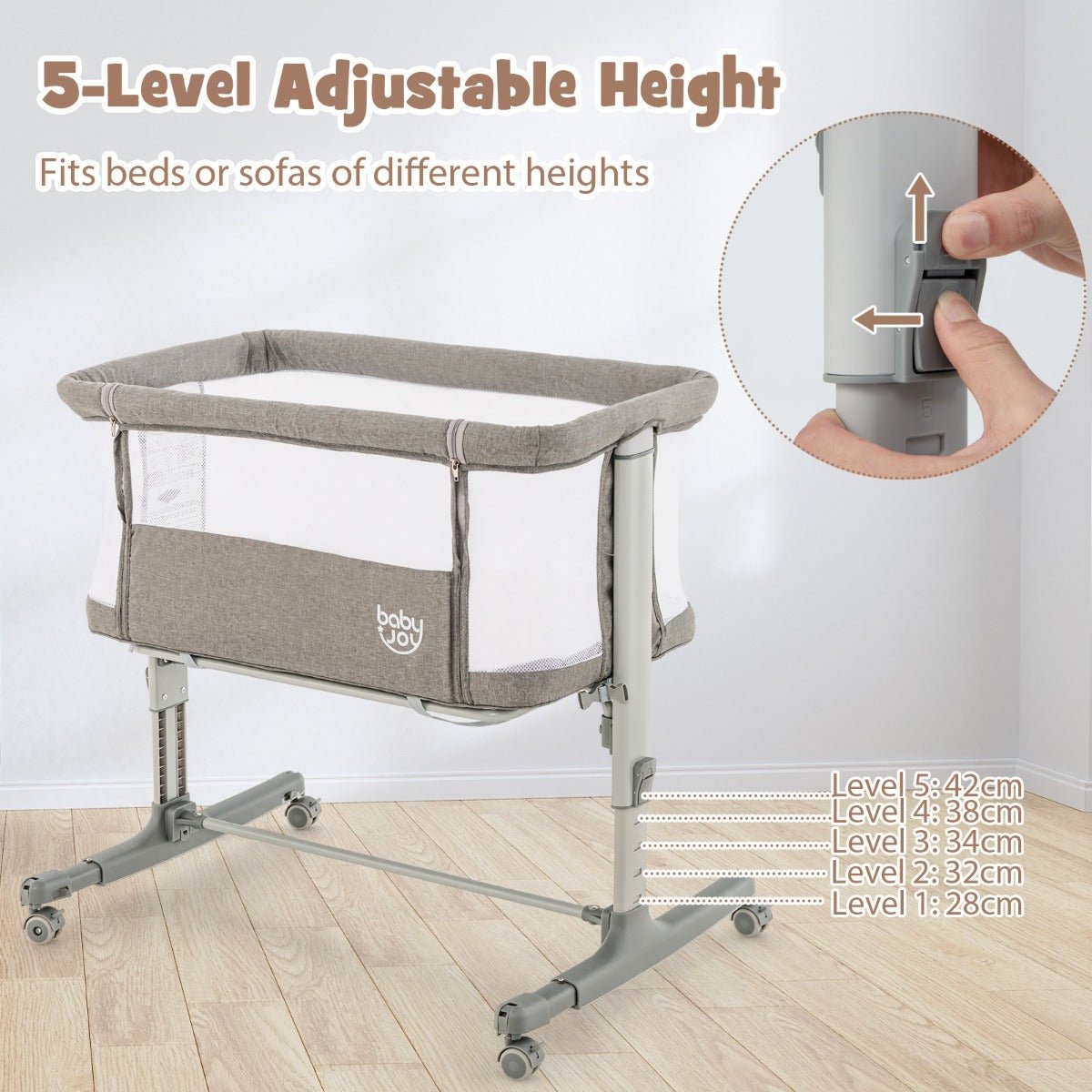 3-in-1 Bassinet Cot in Dark Grey