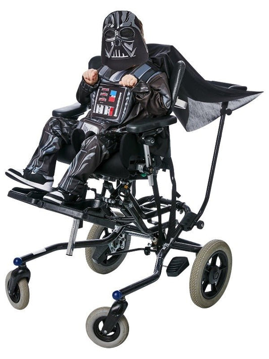 Kids Darth Vader costume with adaptive fit for play and dress-up at home.