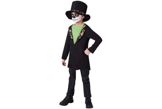 Day of the Dead boys costume featuring sugar skull design for spooky trick-or-treating.