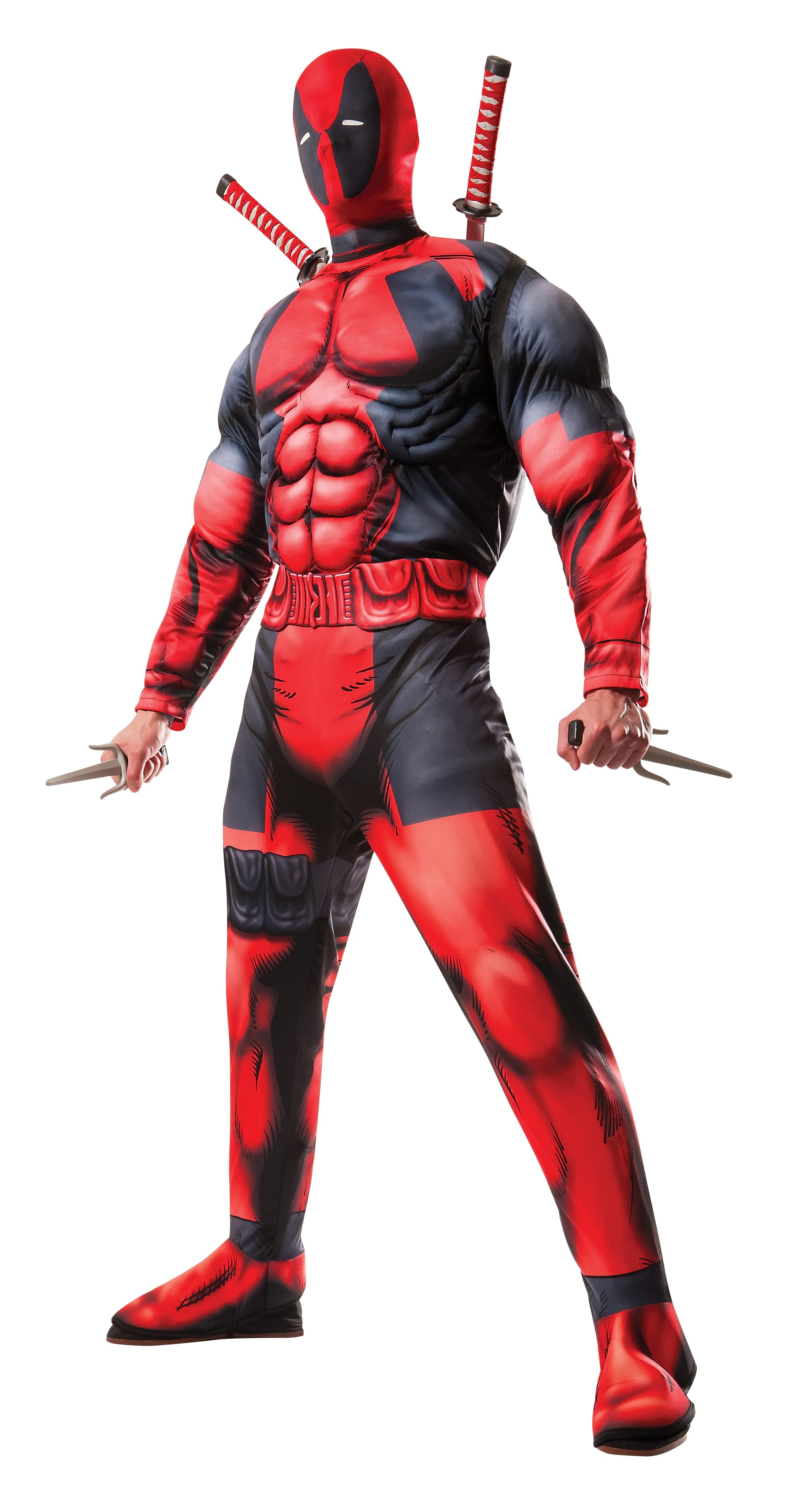 Marvel Deadpool costume with muscle padding for kids superhero dress-up at home.