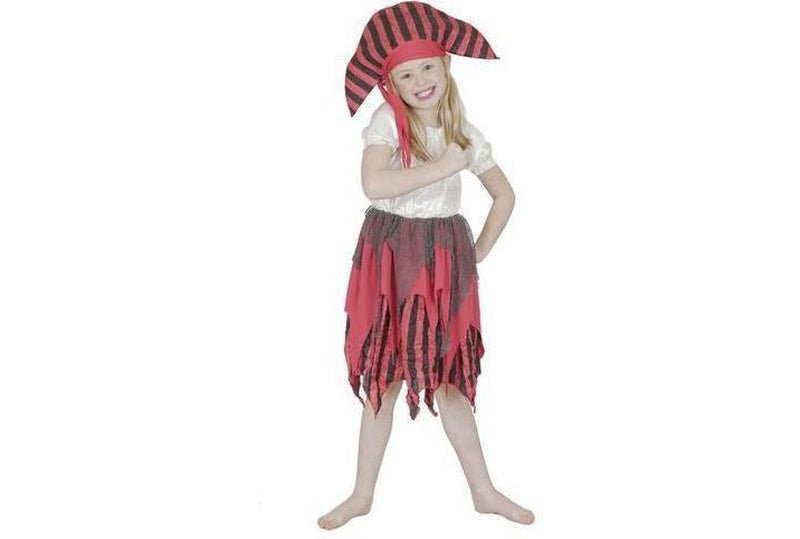 Girls Pirate Deckhand Costume | Fun red and black outfit for playful home adventures.