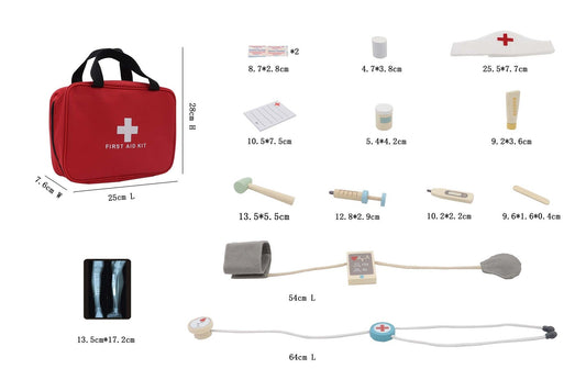 Kids doctor playset with stethoscope, toy medical tools, and carrying case for imaginative play.