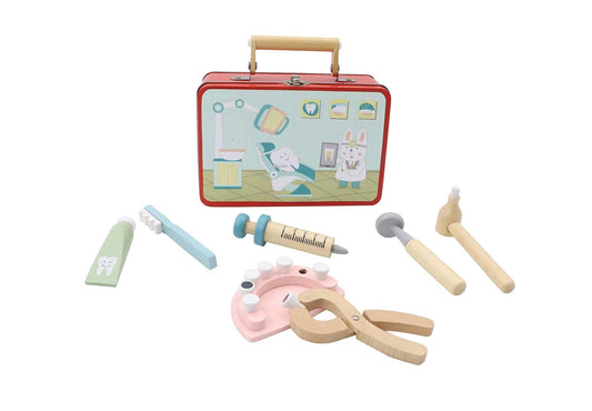 Dentist playset in tin case for kids imaginative home dental fun and learning.