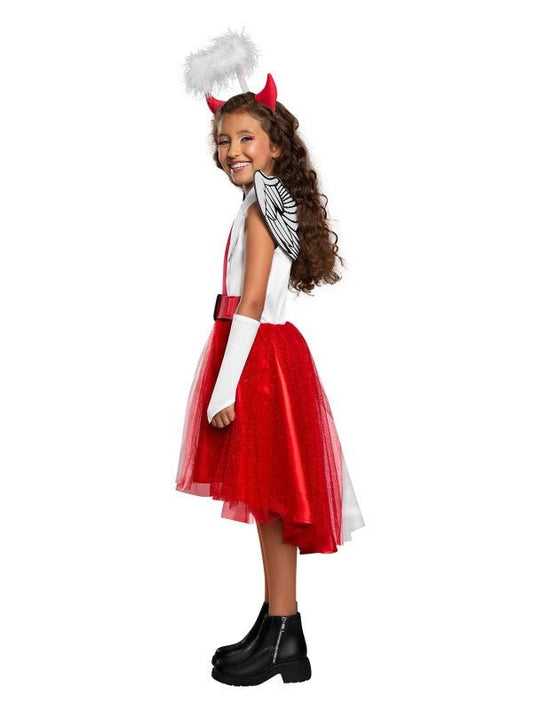 Girls Diabla Devil Costume with angel wings and tutu for playful dress-up at home.