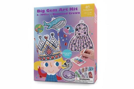 Diamond Crown craft kit with big gemstones for kids creative jewelry making at home.