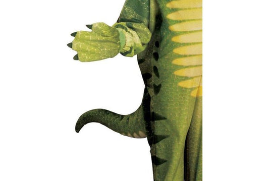 Soft, cozy plush dinosaur costume jumpsuit with head for kids imaginative play.