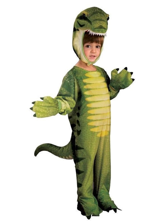 Adorable kids plush dinosaur costume jumpsuit with head for imaginative play at home.