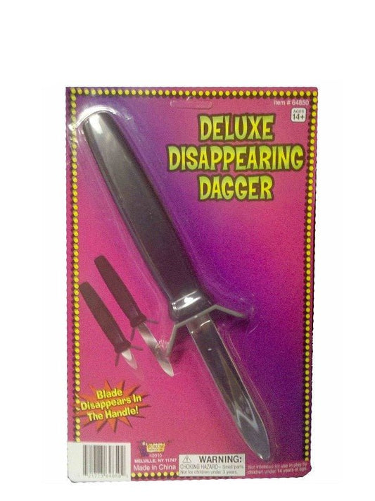 Kid-friendly retractable dagger prop for costumes and imaginative play, safe for children at home.