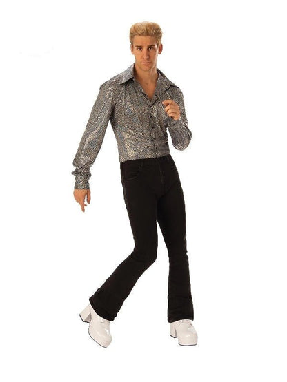 Adult disco boogie man metallic costume shirt, perfect for childrens home dress-up fun.