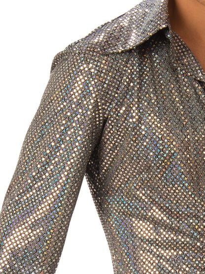 Shiny metallic disco costume shirt for adults ideal for themed parties and events.