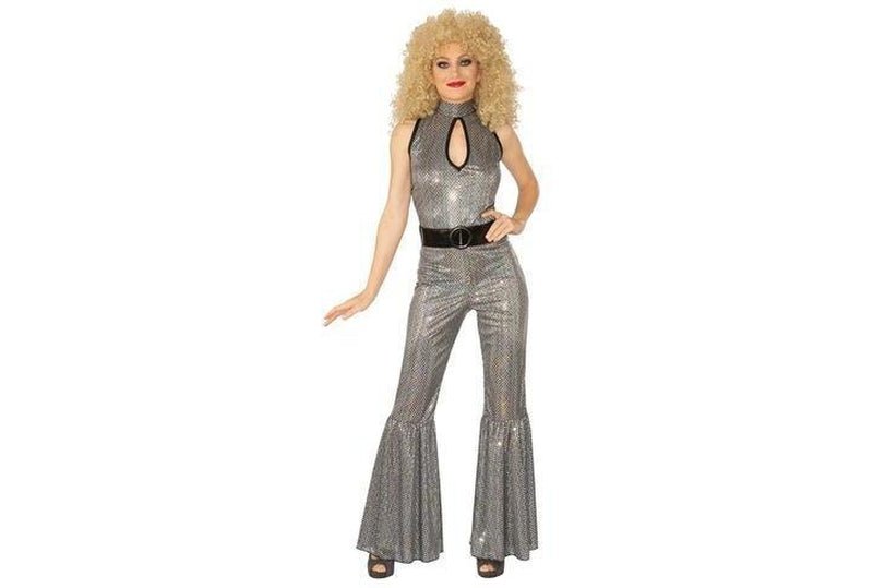 Shiny metallic jumpsuit costume ideal for kids disco parties and dress-up playtime.