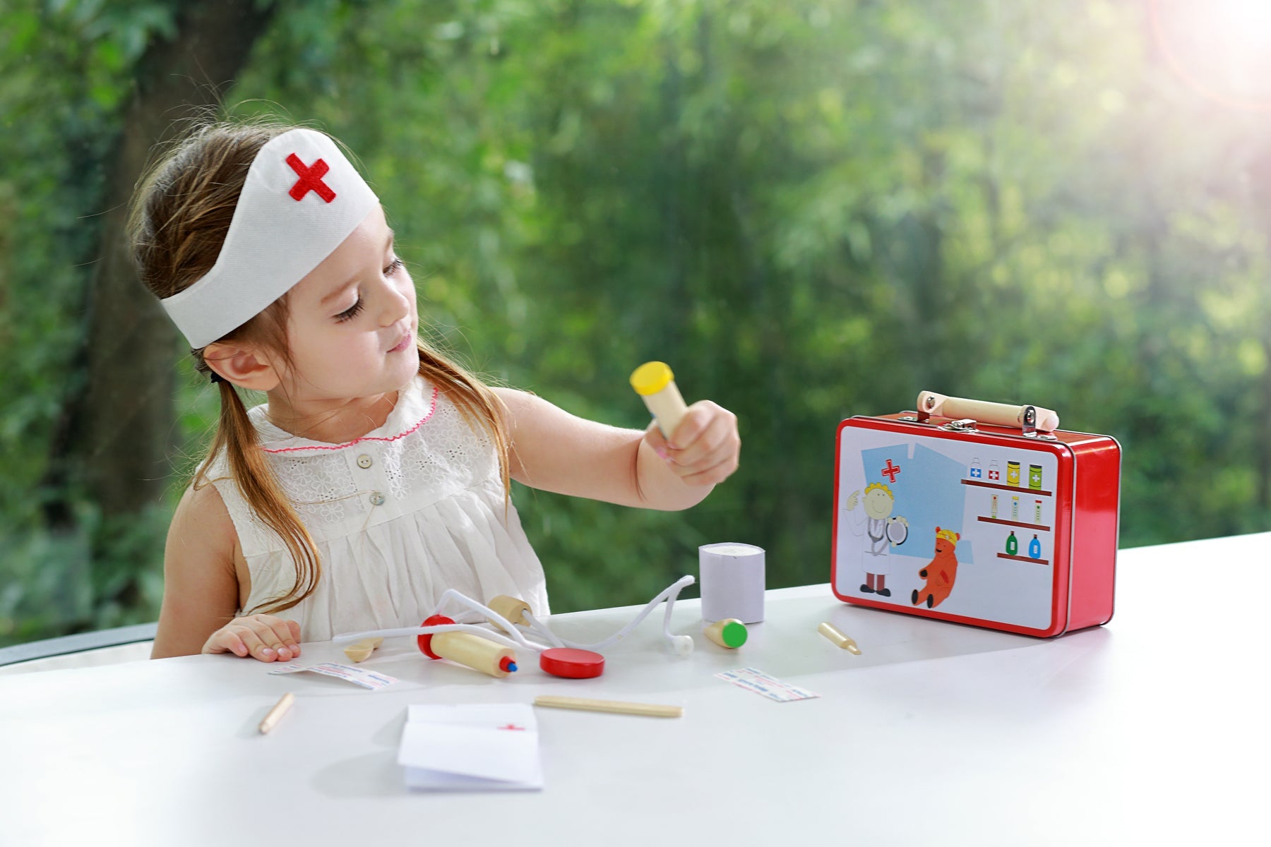 Kids doctor play set in tin case for pretend play at home fun.