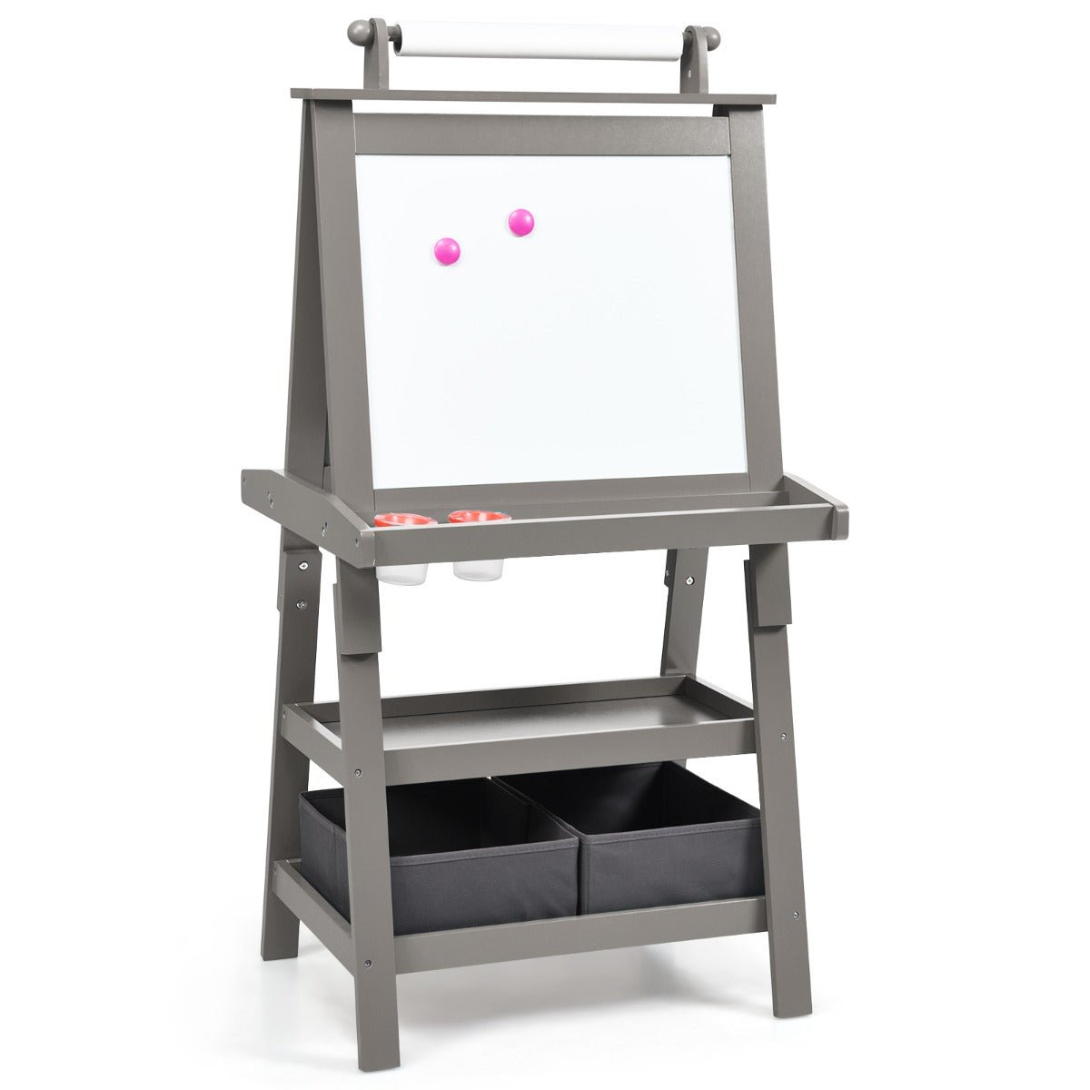Discover Creativity: Grey Easel with Whiteboard and Chalkboard