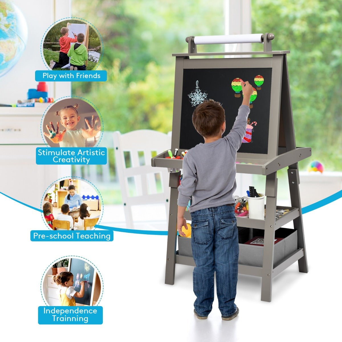 Grey Double Sided Easel - Quality Artistic Expression for Kids
