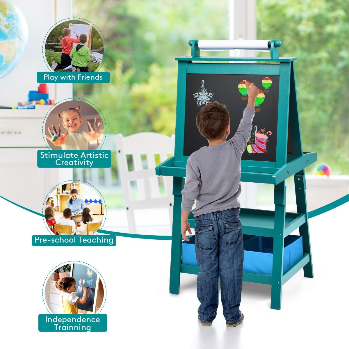 Teal Blue Double Sided Easel - Quality Artistic Expression for Kids