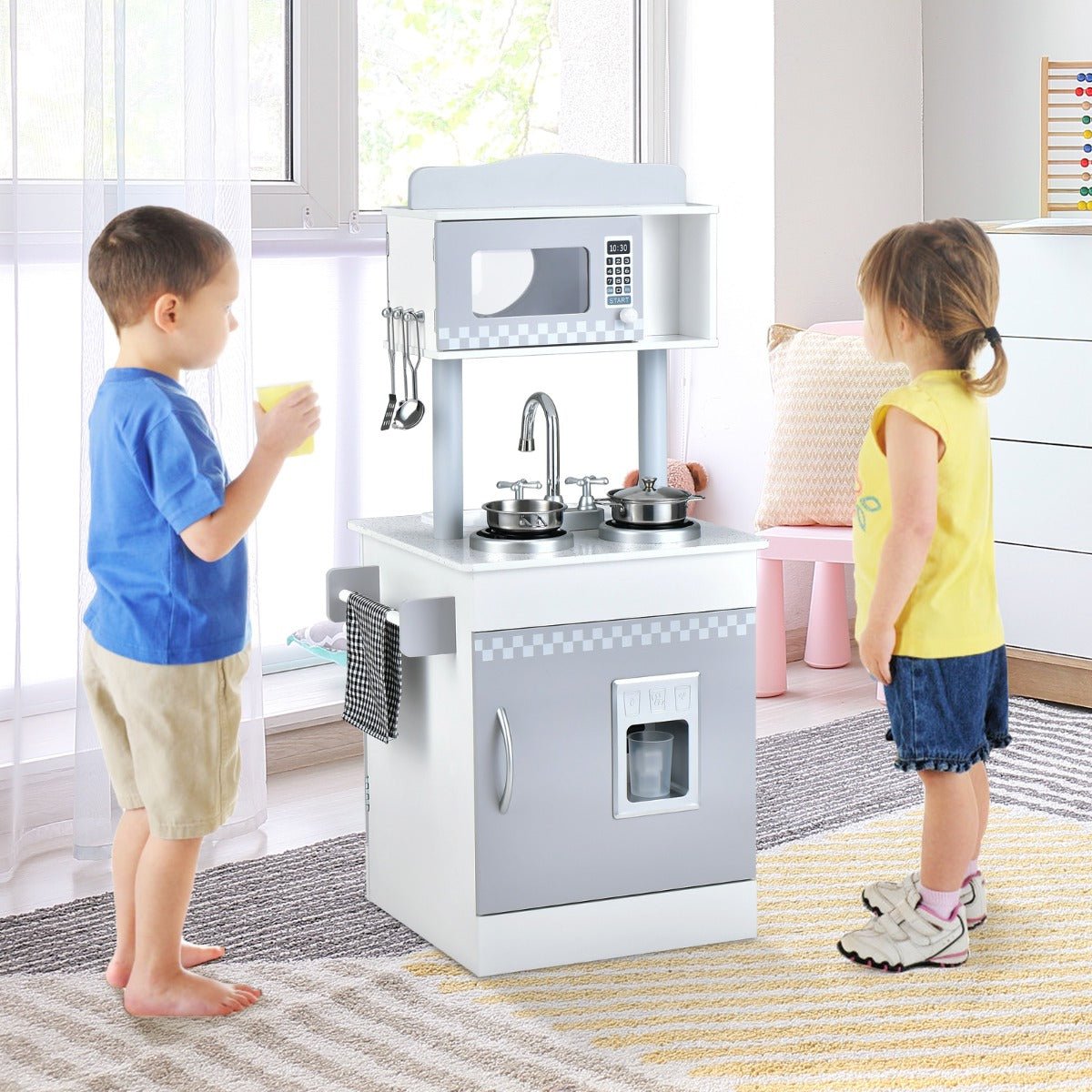 Educational Fun: Dual-Sided Play Kitchen for Toddlers (Ages 3+) and Cooking Accessories