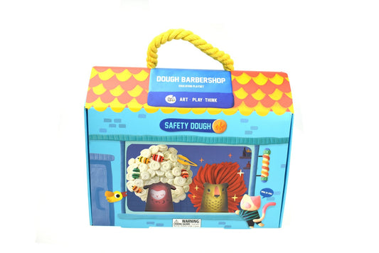 Dough Barber Shop playset for creative kids, includes accessories for imaginative play at home.