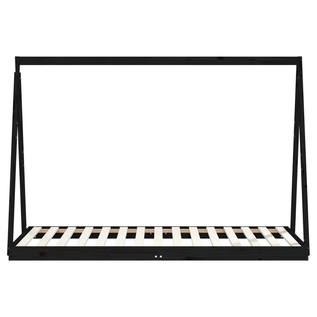 Kids black pine tent bed frame for imaginative play and cozy sleep in bedrooms.