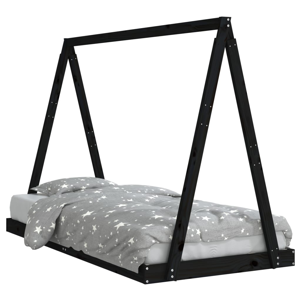 Kids tent bed frame made of black pine wood for dreamy play and sleep.