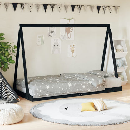 Kids tent bed frame made of black pine wood, creating a dreamy haven for play and sleep.