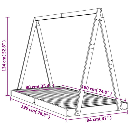 Kids black pine wood tent bed frame, creating a dreamy haven for playful imaginations.