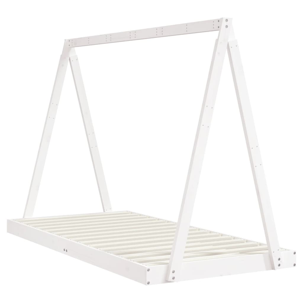 White pinewood kids tent bed frame ideal for imaginative play and cozy sleep retreat.