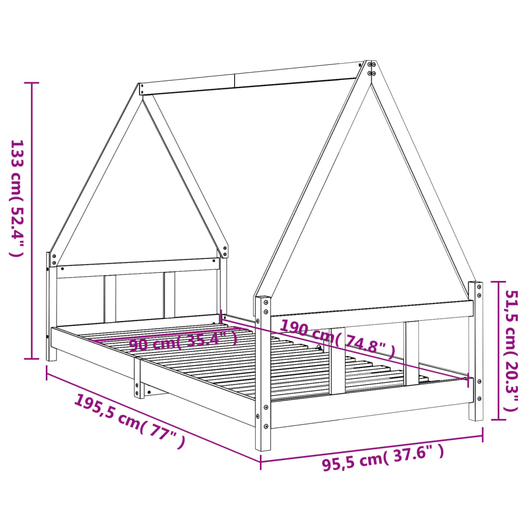 Kids black wooden house bed frame made of sturdy pine wood for playful bedrooms.