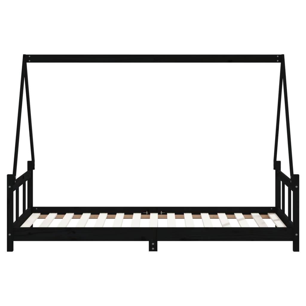 Kids black wooden house bed frame made from pine wood, perfect for playful bedroom decor.