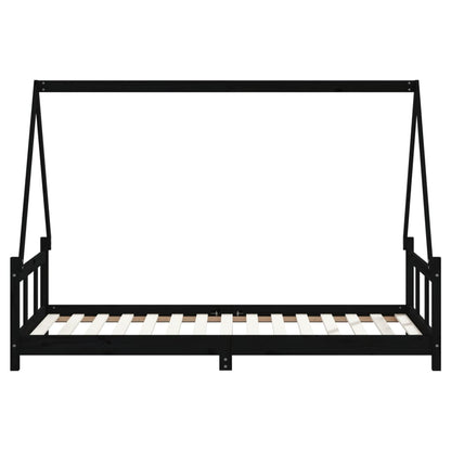 Kids black wooden house bed frame made from pine wood, perfect for playful bedroom decor.