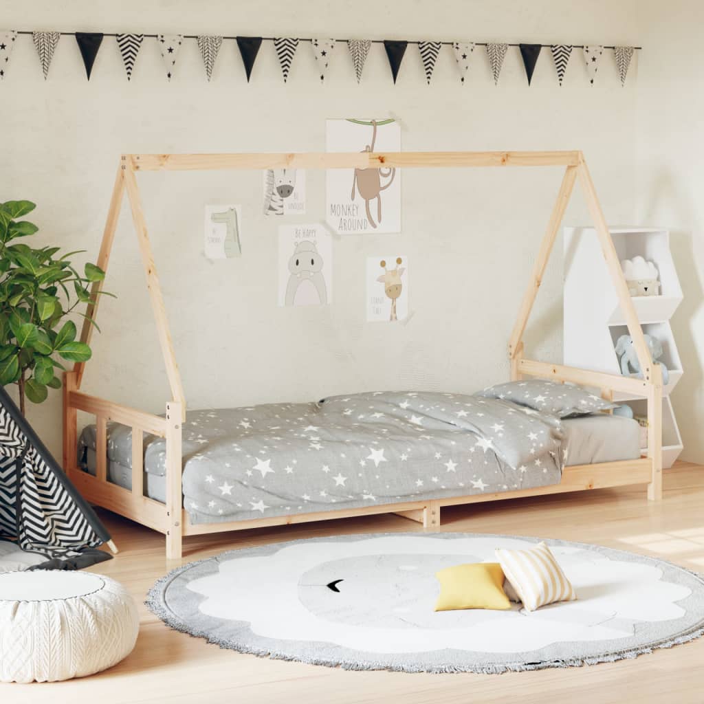 Charming pinewood house-shaped kids bed frame adds enchanting touch to childrens rooms.