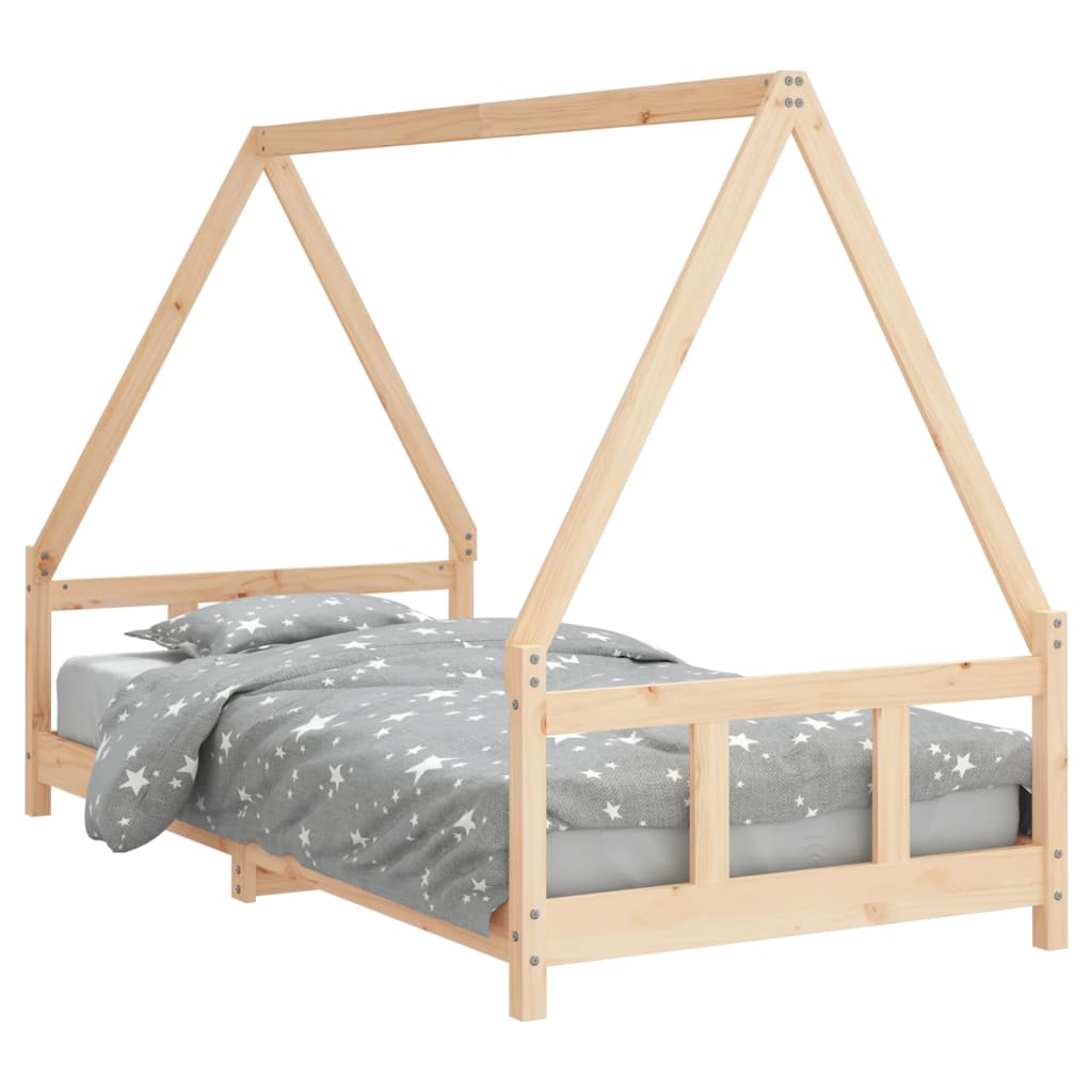 Kids single bed frame resembling a charming pinewood house, perfect for imaginative play and sleep.