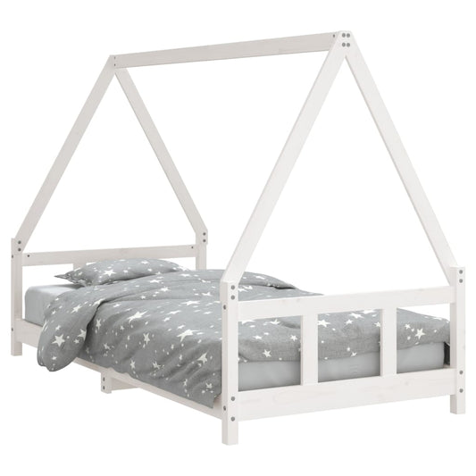 White house-shaped pine wood kids bed frame, charming addition for childrens bedroom decor.