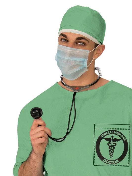 Kids ER Doctor dress-up set with realistic scrubs and play accessories for imaginative play.