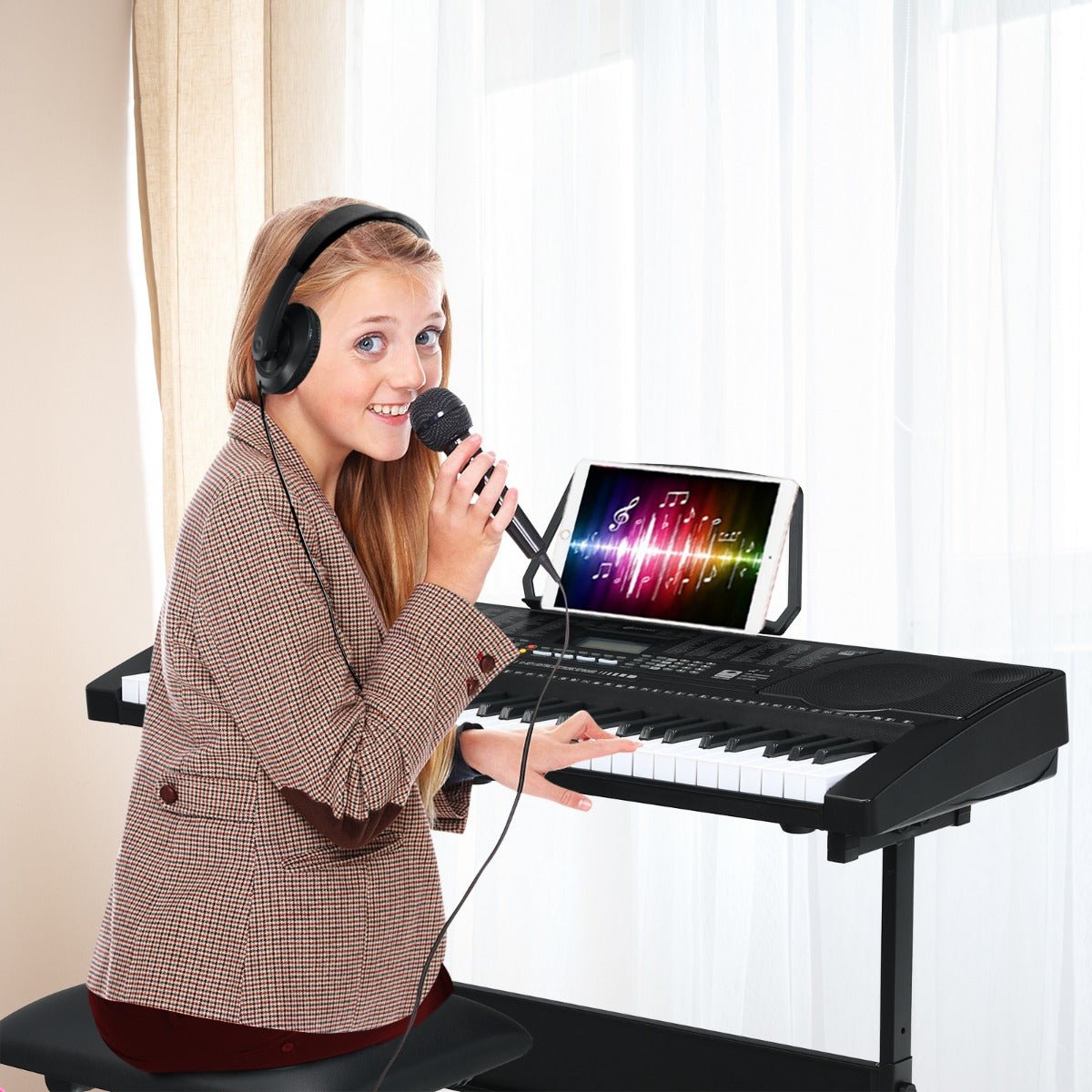 61-Key Electric Piano - Illuminate Your Music with Built-in Speakers