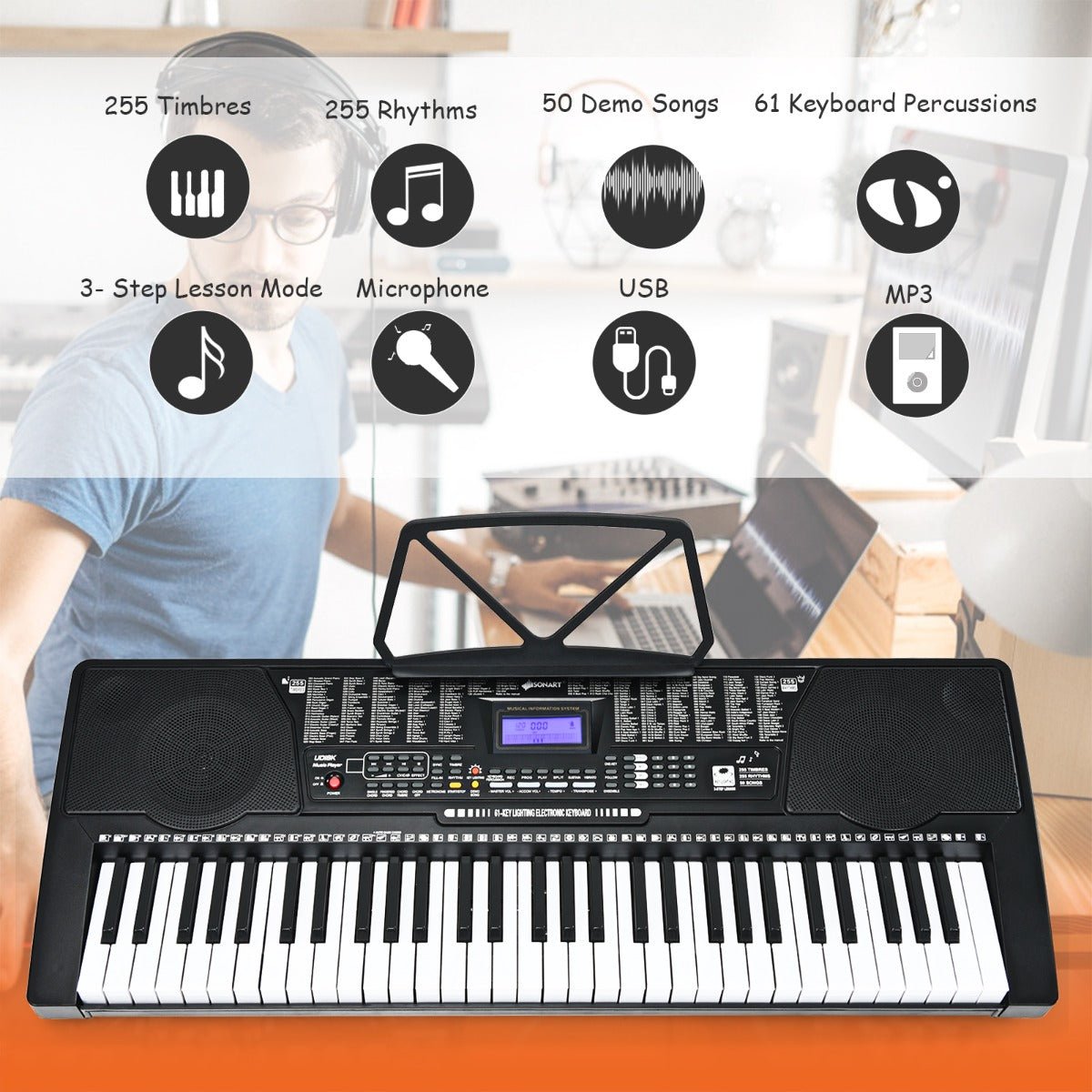Dynamic Electric Piano - 61 Keys and Built-in Speakers for Musical Journeys