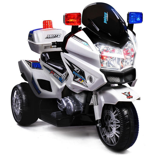 Police toy motorbike for kids, electric ride-on patrol vehicle with siren and lights.