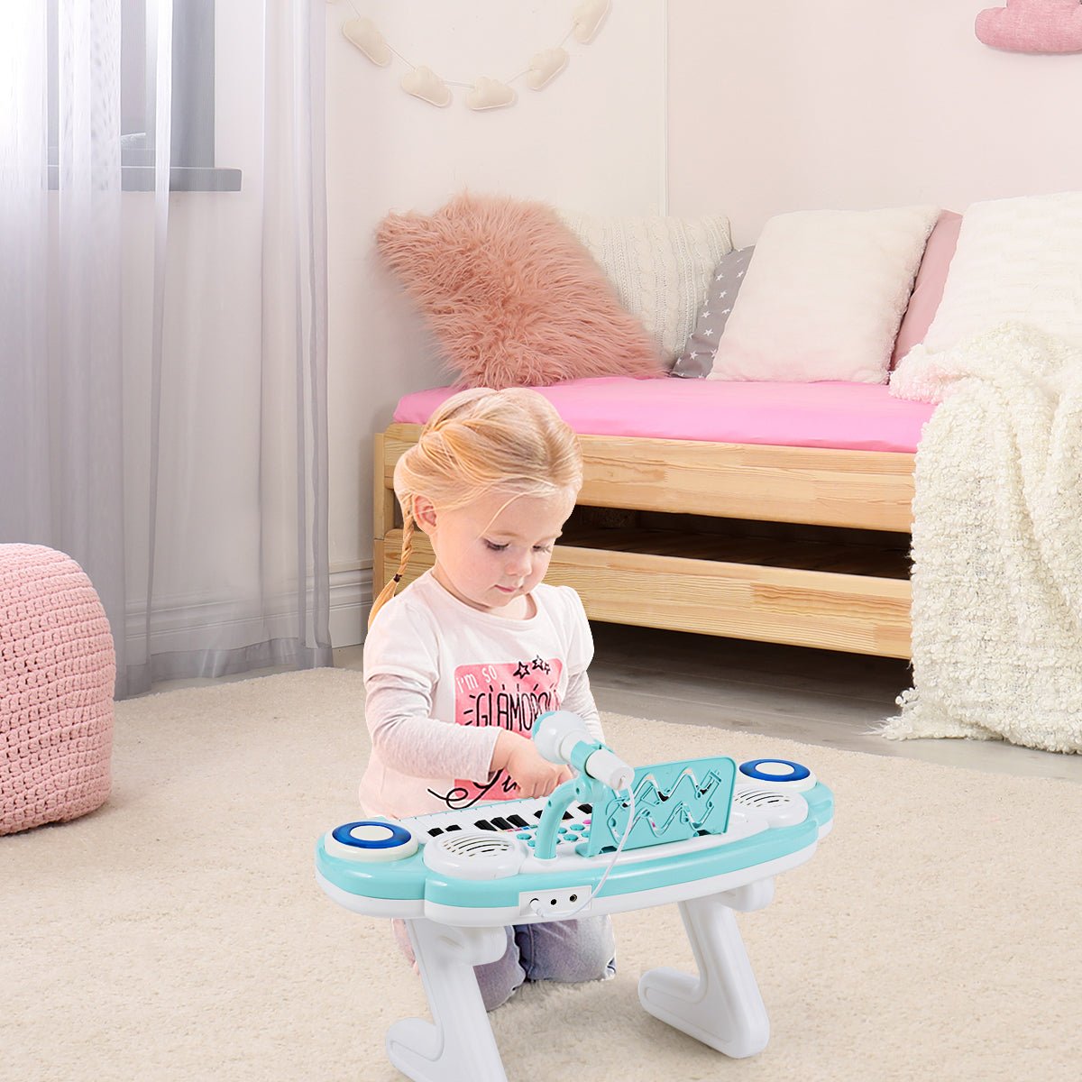 Buy the Kids Blue Keyboard Piano with Microphone at Kids Mega Mart