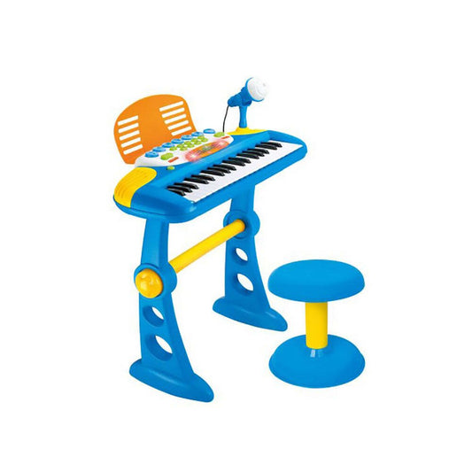 Colorful electronic keyboard with stand for kids music practice and enjoyment at home.