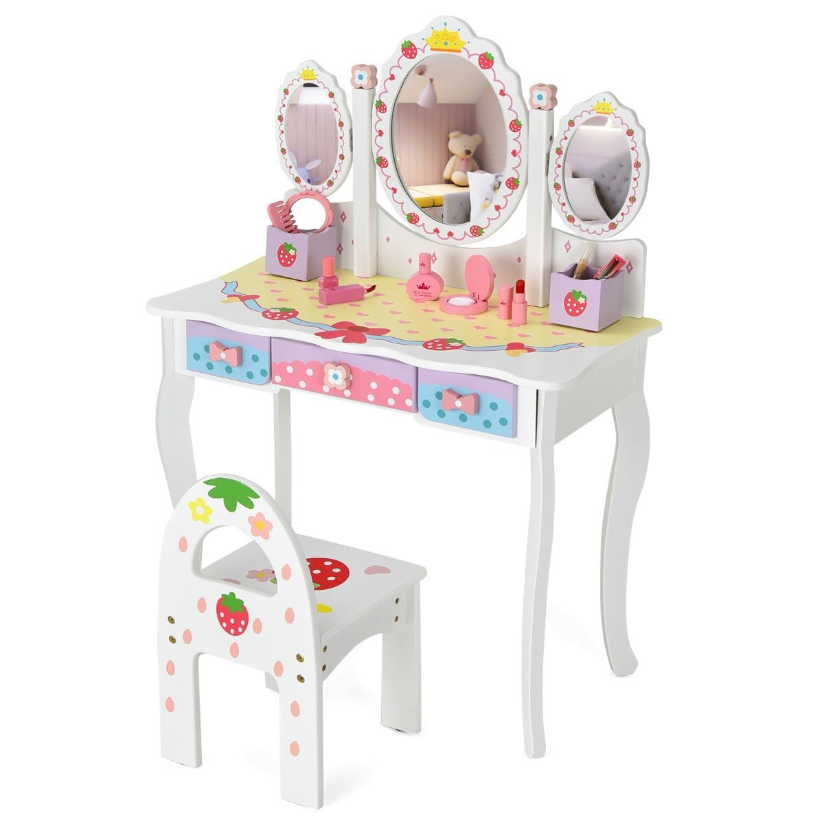 Children's Vanity Table with 360° Rotating Mirror - Playful Princess Elegance