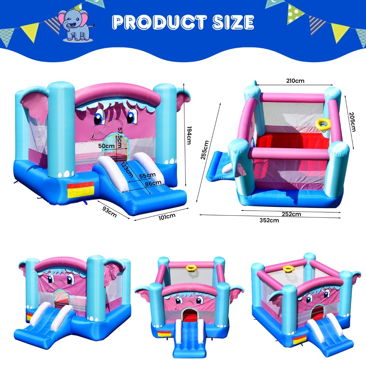 Children's Elephant Theme Inflatable Castle - 3-in-1 Jumping and Play