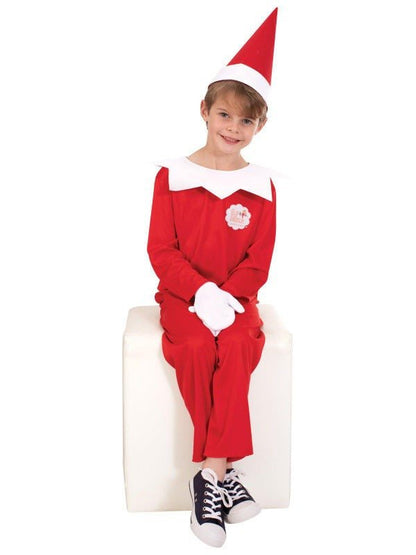 Elf on the Shelf kids costume features a licensed Christmas outfit for festive holiday fun.