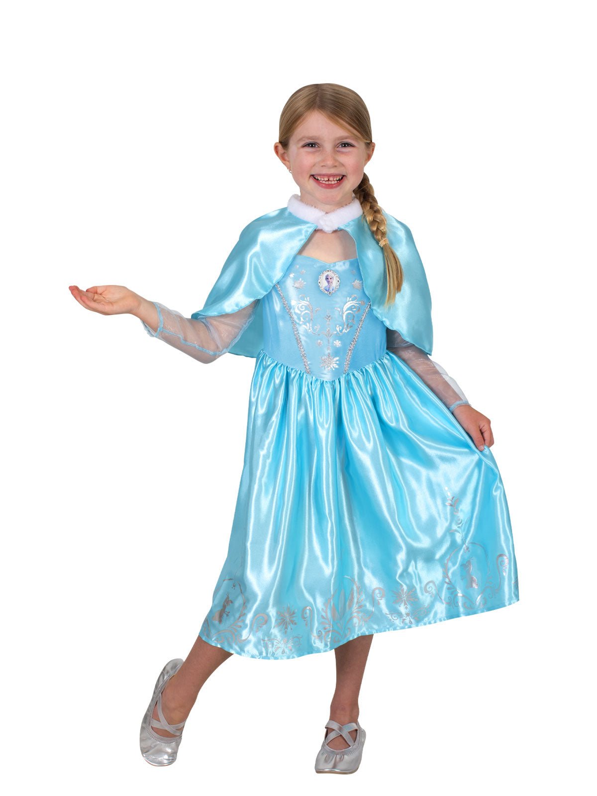 Elsa Disney Frozen winter cloak costume for girls, perfect for imaginative play at home.