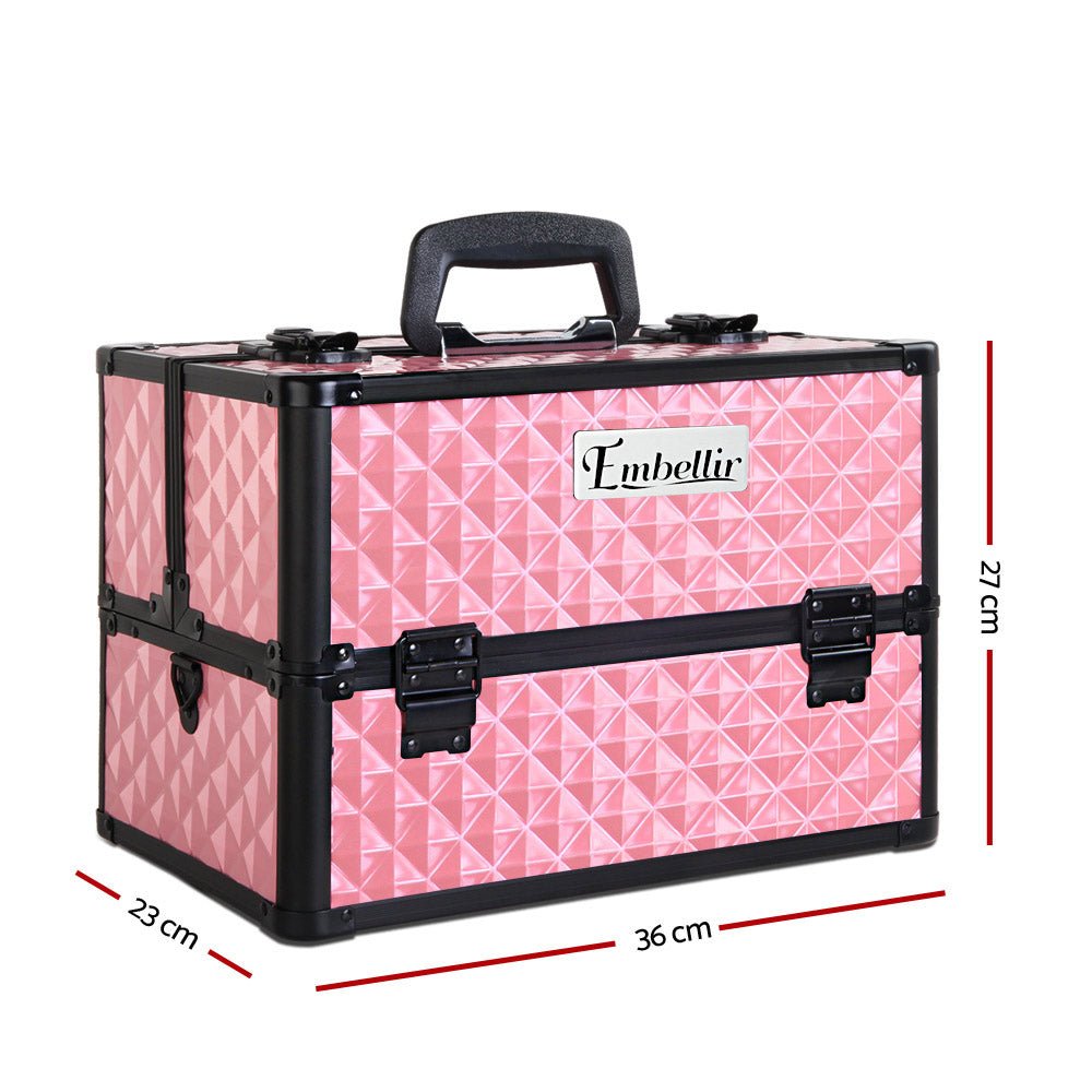 Stay organized and on-trend with our diamond pink beauty makeup case.