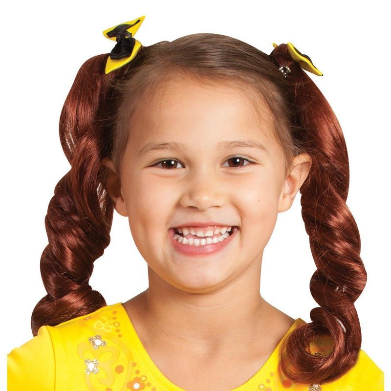 Emma Wiggle Red Pigtails Hair Clips with Satin Bows for kids dress-up fun at home.