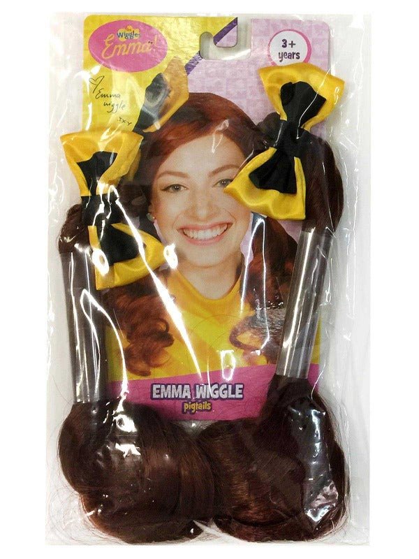 Emma Wiggle red pigtails hair clips with satin bows for childrens dress-up play.