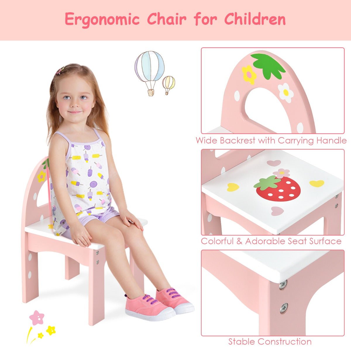 Children's Vanity Table and Chair Set - 360° Rotating Mirror, Pink Elegance