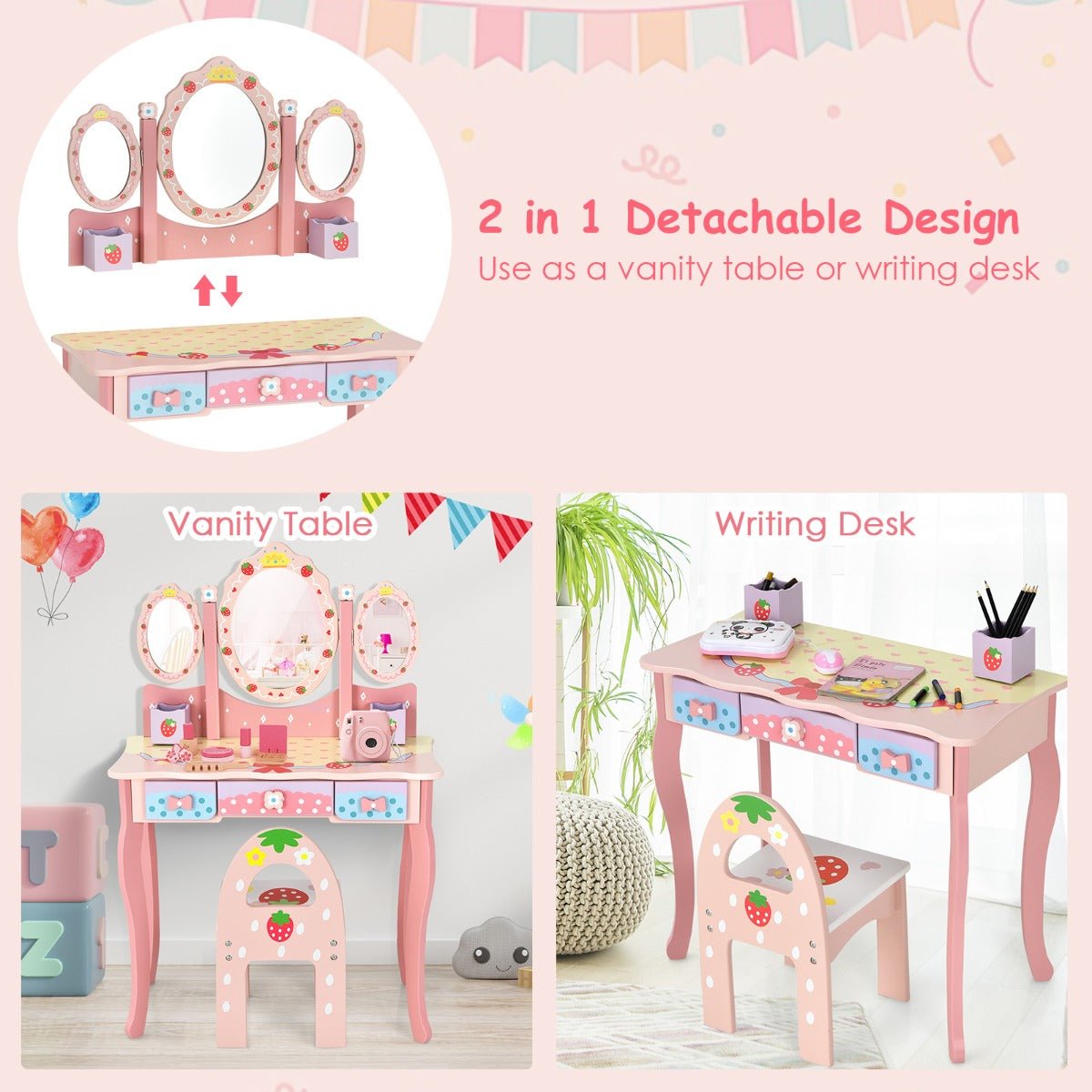 Children's Vanity Table with 360° Rotating Mirror - Playful Princess Glamour