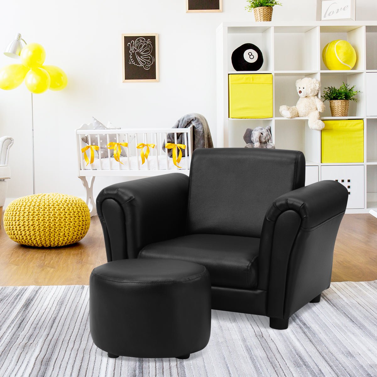 Ergonomic Seating for Babies and Children - Black Sofa with Footstool