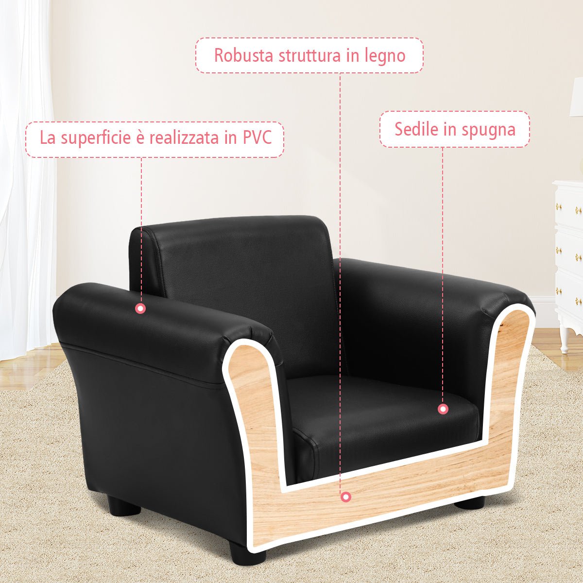 Ergonomic Sofa and Footstool for Babies and Children - Black Comfort